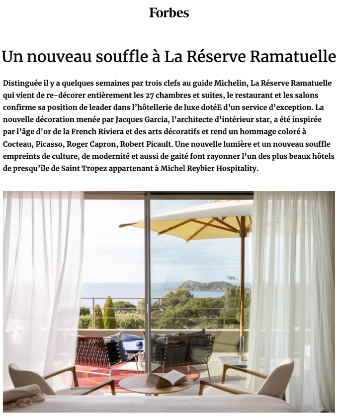 A new breathe of life at La Réserve Ramatuelle 