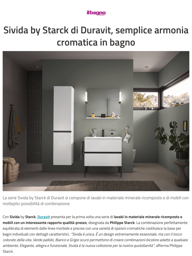 Sivida by Starck by Duravit, simple chromatic harmony in the bathroom