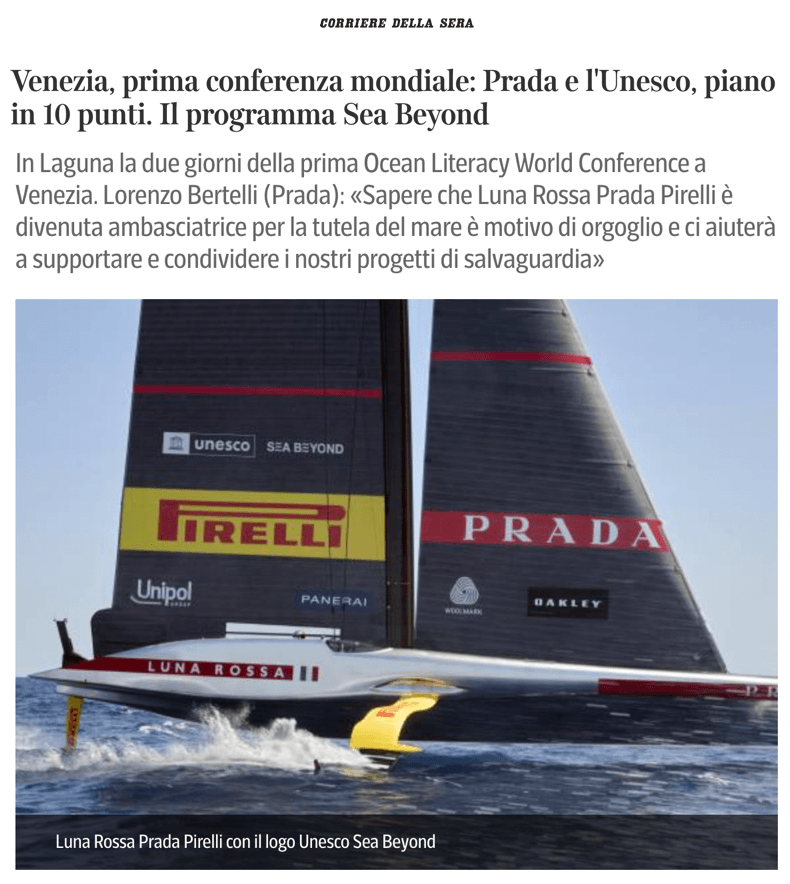 Venice, first world conference: Prada and Unesco, 10-point plan. The Sea Beyond program.