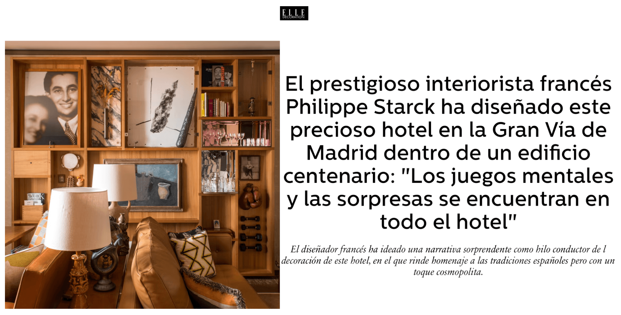 The prestigious French interior designer Philippe Starck has designed this beautiful hotel on Madrid's Gran Vía in a century-old building: ‘Mind games and surprises are to be found throughout the hotel’.