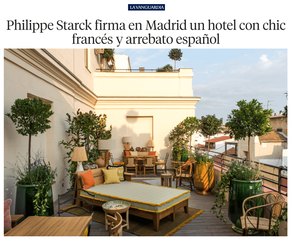 Philippe Starck signs a hotel in Madrid with French chic and Spanish ambience.