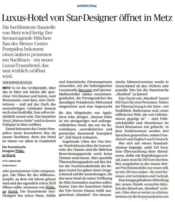 Luxury hotel by star designer opens in Metz